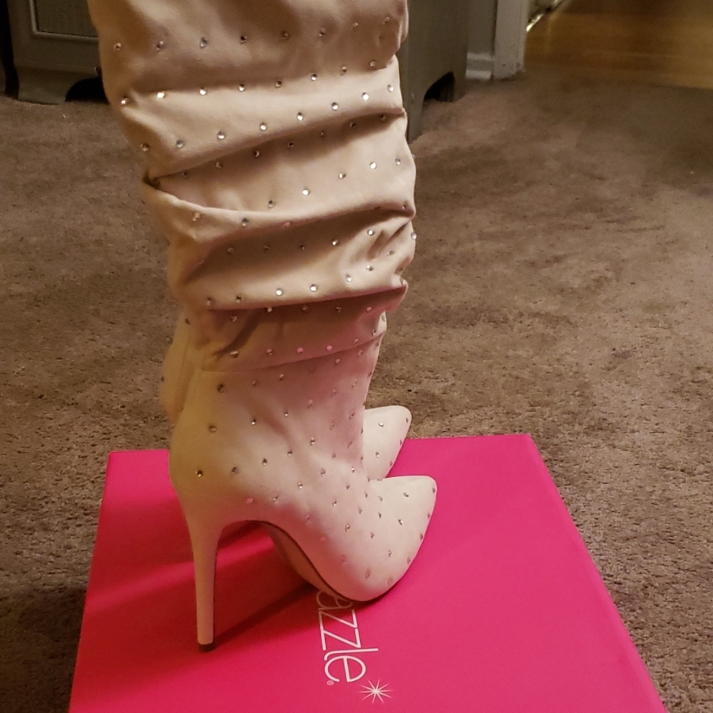 Cream Tall Studded Boots